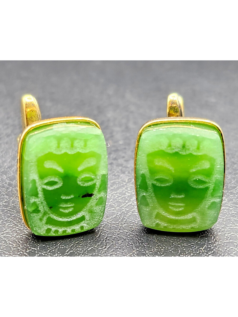 Vintage Soviet 1973 USSR 875 Silver Gilt Sverdlovsk Cufflinks Ural Green Jade